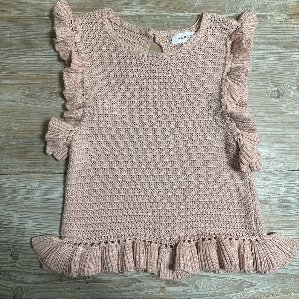 Mable Aylin Pink Ruffle Knit Cottagecore Sleeveless Top Sz L